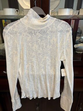 Free People Sheer Ivory Mock Neck Knit Top